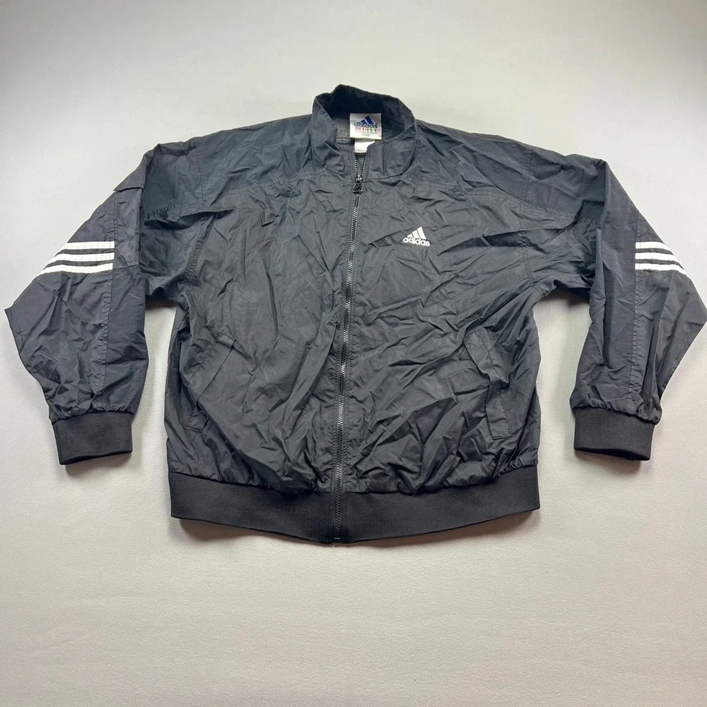 Adidas Windbreaker Jacket Mens XL Black Mock Neck Athleisure Running Full Zip